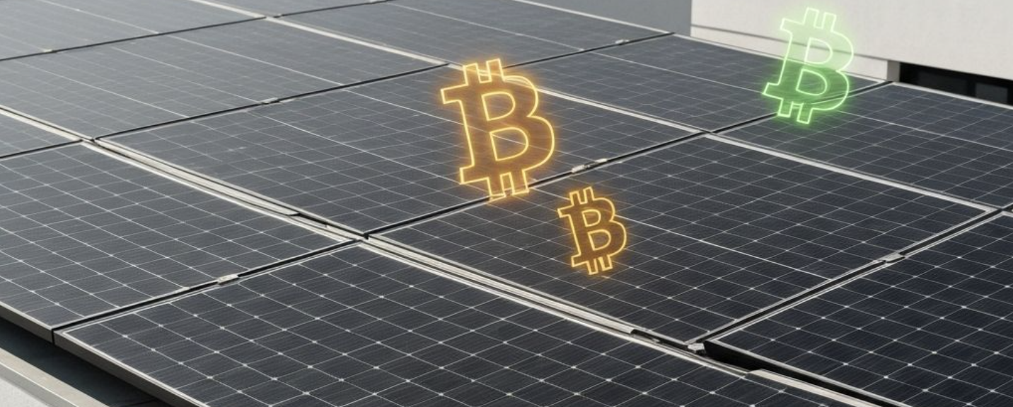 Solar panels with Bitcoin symbols